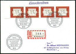 B.R.D. 1971 (21.5.) SSt.: 85 NÜRNBERG 2/500./GEBURTSTAG/ALBRECHT/DÜRERS.. Auf 4er-Streifen  MeF 30 Pf. Dürer (Mi.243 MeF - Autres & Non Classés