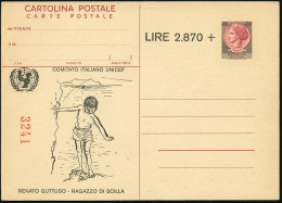 ITALIEN 1977 Amtl. P 130 L. "Italia" + Spenden-Zudruck: 2.870 LIRE: COMITATO ITALIANO UNICEF = RENATO GUTTUSO "RAGAZZO D - Other & Unclassified