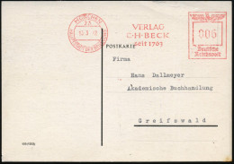 MÜNCHEN/ 23/ HDB/ VERLAG/ C.H.BECK/ Seit 1763 1942 (13.3.) AFS Francotyp + Rs. Roter 2L , Bis Vorrangig 1945 Jurist. Fac - Otros