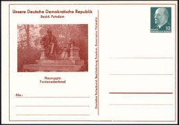Neuruppin 1968 PP 10 Pf. Ulbricht, Grün: Fontanedenkmal , *30.12.1819 - 20.9.1898, Apotheker, Autor, Journalist, Werke ü - Writers