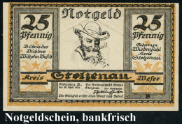 Stolzenau 1921 (Apr.) Infla-Notgeldschein 25 Pf. Mit Portrait Von Wilh. Busch (Selbstportrait Etc.) Bankfrisch - DEUTSCH - Schriftsteller