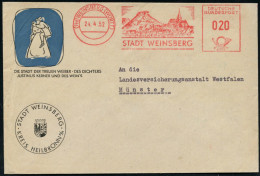 (14a) WEINSBERG (WÜRTT)/ STADT WEINSBERG 1952 (24.4.) AFS Francotyp = Ortsbild Mit Burg "Weibertreu" Auf Passendem, Illu - Schriftsteller