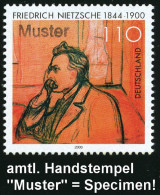 B.R.D. 2000 (Aug.) 110 Pf. "100. Todestag Friedr. Nietzsche" (nach Edv. Munch), Mit Amtl. Handstempel  "M U S T E R" , P - Schriftsteller