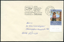 SCHWEIZ 1975 (14.6.) MaWSt.: 3960 SIERRE/***/..RAINER/MARIA/RILKE/Concerts-spectacles-exposition.. , Klar Gest. Inl.-Bf. - Ecrivains