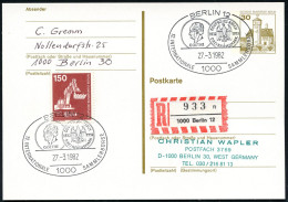 1000 BERLIN 12/ 12.INT.SAMMLERBÖRSE/ GOETHE.. 1982 (27.3.) SSt = Goethe-Münze 3 RM Von 1932 2x Klar + RZ: 1000 Berlin 12 - Ecrivains