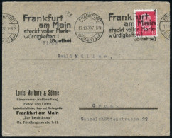 FRANKFURT/ A/ (MAIN)1/ Y/ Frankfurt../ Steckt Voller Merk-/ Würdigkeiten!/ (Goethe) 1930 (17.10.) Band-MWSt Auf Firmen-B - Schrijvers