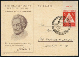 (10a) NIEDERSEDLITZ (SACHS)/ BRIEFMARKENSCHAU IM GOETHEJAHR 1949 (Jan.) Seltener SSt = Goethe-Portrait (Alters-Brustbild - Schriftsteller