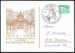 5300 WEIMAR 1/ J.W.GOETHE 150.TODESTAG 1982 (22.3.) SSt = Totenmaske Goethe , Klar Gest. Jubil.-Sonder-Kt.: Goethe U. Sc - Writers