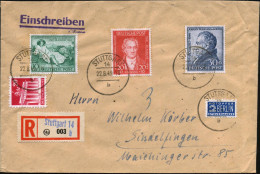 B.R.D. 1949 (22.8.) "200. Geburtstag Goethe", Kompl. Satz + 20 Pf. Bauten , Provis. RZ: Stuttgart 14/b + Aptierter 1K (" - Schriftsteller