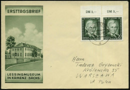 D.D.R. 1954 (20.1.) 20 Pf. "225. Geburtstag Lessing", Reine MeF: Oberrand-paar Mit Summenzähler , Klar Gest. Ausl.-FDC-S - Theatre