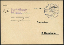 236 BAD SEGEBERG/ Karl-Mai-Spiele 1969 (21.7.) HWSt (Indianerkopf) Klar Auf Markenloser Postdienst-Kt.: Postscheckamt 2  - Schriftsteller