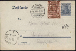 STUTTGART/ Postamt Nr.1 1905 (18.5.) MaStrichSt. "Bickerdike" Auf Orts-P 2 Pf. + Zusatzfrank. 1 Pf. Schiller-Spendenmark - Writers