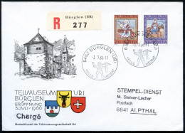 SCHWEIZ 1966 (3.7.) HWSt: 6463 BÜRGLEN (UR)/TELLS HEIMAT (Tell Mit Armbrust) 2x + RZ: Bürglen (UR), Klar Gest. SU.: TELL - Schriftsteller