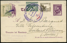 SPANIEN 1939 (Febr.) Amtl. P 15 C. Cervantes + WHW-Zwangszuschlag 10 C. + Zusatzfrank. Freimke. (El Cid) Viol. Zensur-Hd - Schriftsteller