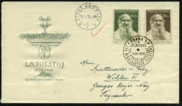 TSCHECHOSLOWAKEI 1954 (8.2.) Leo Tolstoi, Kompl. Satz + Tolstoi-SSt.: PRAHA 1 , Sauber Gest. + Rs. Zensur-2K., Ausl.-Zen - Writers