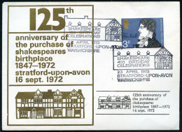 GROSSBRITANNIEN 1972/82 4 Verschiedene SSt. Bzw. MWSt Von London Bzw. Stratford Upon Avon Zum Thema Shakespeare , 4 Bele - Writers