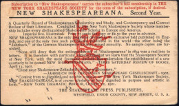 U.S.A. 1903 (18.3.) Reklame-PP 1 C. McKinley, Schw.: NEW YORK SHAKESPEARE SOCIETY / NEW SHAKESPEAREANA..THE SHAKESPEARE  - Escritores