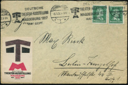 MAGDEBURG/ *1*/ DEUTSCHE/ THEATER-AUSSTELLUNG.. 1927 (25.3.) Band-MWSt (Monogr.-Logo) + Motivgl., Amtl. Reklame-Vignette - Teatro
