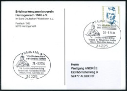 34225 BAUNATAL/ Märchenerzählerin/ Dorothea Viehmann.. 2004 (28.3.) SSt (Brustbild) Klar Auf Inl.-Karte - MÄRCHEN / SAGE - Writers