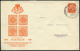 BREMEN 1/ 30 Jahre Verein Bremer Briefm.Sammler 1939 (9.2.) SSt = "Bremer Stadtmusikanten" = Esel, Hund, Katze, Hahn Auf - Ecrivains