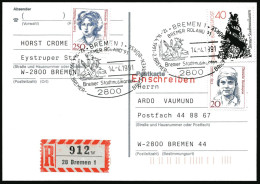 2800 BREMEN 1/ ..BREMER Stadtmusikanten.. 1991 (14.4.) SSt "Bremer Stadtmusikanten" = Hund, Katze, Esel, Hahn Auf Passen - Writers