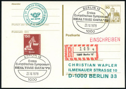 1000 BERLIN 12/ ..Europ.Symposium/ REALTIME DATA'79 1979 (Okt.) SSt 2x + RZ: 1000 Berlin 12/q, Klar Gest. Orts-R-Karte ( - Computers