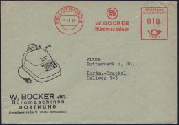 (21b) DORTMUND 1/ W.BÜCKER/ Büromaschinen 1957 (14.11.) AFS , Dekorativer Reklame-Bf: Olympia-Rechenmaschine  (Dü.E-23CG - Informatik