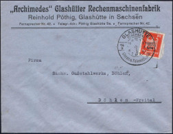 GLASHÜTTE/ (SACHSEN)/ Uhren U.Feinmechanik 1925 (14.9.) HWSt = Zifferblatt (1 - 12) Klar Gest. Firmen-Bf.: "Archimedes"  - Computers