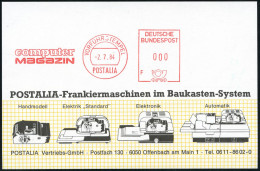 B.R.D. 1984 (2.7.) AFS: VORFÜHRSTEMPEL/POSTALIA/computer/MAGAZIN , Seltene Postalia-Muster-Kt. (= Specimen) - RECHENMASC - Informática