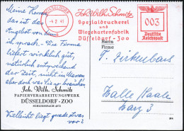 DÜSSELDORF/ 4/ Joh.Wilh.Schmitz/ Spezialdruckerei/ U./ Wiegekartenfabrik.. 1941 (4.2.) AFS Francotyp Auf Reklame-Kt. Für - Other