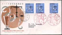 JAPAN 1959 (5.6.) 10 Y. "Metrisches System In Japan", Reine MeF , 2x Roter ET-SSt.: TOKYO, Übersee-FDC-SU. (Mi.705 MeF)  - Autres