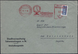 (14b) SCHWENNINGEN (NECKAR)/ DIE UHRENSTADT 1954 (15.7.) AFS Postalia = Standuhr Auf 2 Pf. NoB (= VE) Kommunal-Bf.: Stad - Relojería