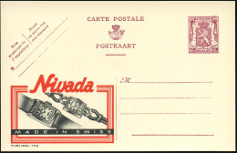 BELGIEN 1946 65 C. Reklame-P., Lila: Nivada, MADE IN SWISS (2 Armbanduhren) Französ. Titel Oben, Ungebr. (Mi.P 220 A I/7 - Horloges