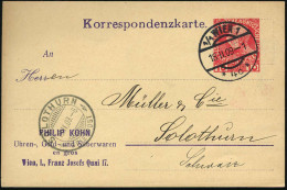 ÖSTERREICH 1909 (18.2.) PP 10 H. KFJ-Jubil., Karmin: PHILIP KOHN,  Uhren-, Gold- U. Silberwaren..Wien , 1K-Steg: 1/1 WIE - Uhrmacherei