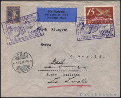 SCHWEIZ 1926 (15.5.) Viol. SSt.: LA CHAUX-DE-FONDS - BALE/Ier POSTE AERIENNE (geflügelte Uhr) = Uhren-Flug-Ges. NHORA A. - Horlogerie