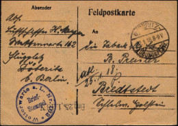 DÖBERITZ-/ C/ ÜBUNGSPLATZ 1918 (22.1.) 1K-Brücke + Viol. HdN: Wetterwarte A.L. Nr.162 + Hs. Abs.: "Luftschiffer H.Meyer" - Climate & Meteorology