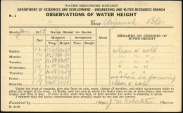 CANADA 1957 (Jan) PP 2 C. Georg VI., Oliv: Water Resources Division, VANCOUVER, Rs. Tabelle "OBERVATIONS OF WATER HIGHT" - Klima & Meteorologie