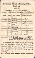 INDIEN 1891 (20.5.) 1/4 A. Victoria Dienst-P., Blau: Form D/Meteorological Reporter Govt. Of Bengal/ WEEKLY RAINFALL REP - Climate & Meteorology
