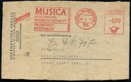 35 KASSEL-WILHELMSHÖHE 1/ MUSICA/ ALLGEM./ MUSIKZEITSCHRIFT../ BÄRENREITER 1971 (3.6.) AFS Francotyp "Posthorn"  070 Pf. - Musique