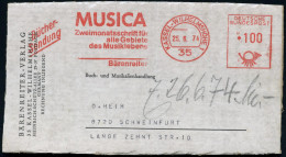 35 KASSEL-WILHELMSHÖHE 1/ MUSICA/ Zweimonatsschrift../ Bärenreiter 1974 (25.6.) AFS 100 Pf. + Zusatz "Bücher-Sendung" Au - Musique