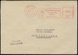 MAINZ 1/ B.Schott's Söhne/ Musikverlag/ ..Gegründet 1770 1947 (22.8.) Seltener AFS Francotyp "Hochrechteck" (Logo) Rs. A - Musique