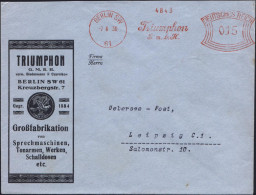 BERLIN SW/ 61/ Triumphon/ GmbH 1930 (7.6.) AFS Francotyp Klar Auf Reklame-Bf.: TRIUMPHON.. Sprechmaschinen, Tonarme.. Sc - Musique