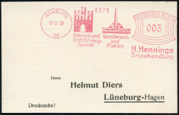 HAMBURG/ 36/ Fahrrad-u./ Kfz.-/ Zubehör/ Homocord-Electro/ Sprechmasch./ U./ Platten/ H.Hennings 1929 (19.12.) AFS Franc - Musik