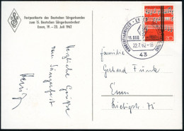 43 ESSEN/ HUNDERTJAHRFEIER DEUTSCHES SÄNGERBUND 1962 (22.7.) SSt = Violinsschlüssel Auf Sonder-Ak.: 15. Deutsches Sänger - Music