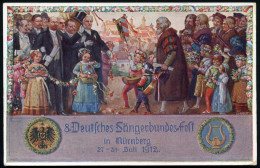 NÜRNBERG 2 BP 1912 (29.7.) 1K. Auf PP 5 Pf. Luitpold, Grün: VIII. Deutsches Sängerbundesfest = Hans Sachs U.a., Kinder M - Musique