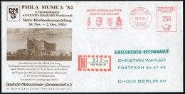 1000 BERLIN 30/ MUSIK-SPEZIALAUKTION... 1984 (30.11.) AFS 250 Pf. = Bremer Roland (u. Wagner-Kopfbild, Lyra, Violinschlü - Musique