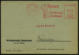 NORDHAUSEN 1/ Spare/ Stadtsparkasse.. 1953 (28.10.) Seltener AFS = Roland (mit Schwert U. 1 Pf.-Münze) Klar Gest. Firmen - Musique
