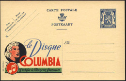 BELGIEN 1941 50 C. Reklame-P Löwe, Blau: Le Disque/COLUMBIA/Glorifie La Chanson Francais = Kopf Einer Sängerin U. Doppel - Music