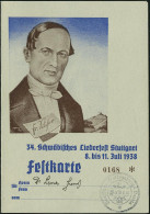 Stuttgart 1938 3 Verschied. Dokumente "34. Schwäb. Liederfest Stuttgart": Fest-Klappkt. M. Brustbild  Friedrich  S I L C - Music