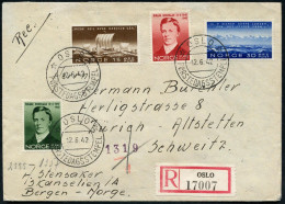 NORWEGEN 1942 (12.6.) R. Nordraak, Kompl.Satz + 3x Ersttags-SSt: OSLO + Rs.OKW-Transit-Zensur "Ao" (= Oslo, Rie.O-30 + 3 - Muziek